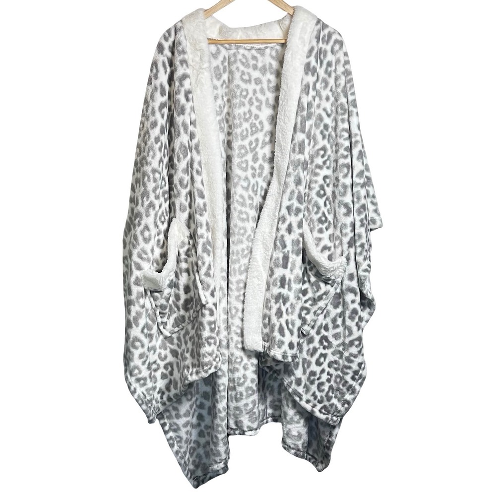Charter Club Leopard Print Sherpa Lined Poncho Wrap One Size Luxe Cozy Soft
